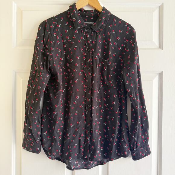 Rails Black Cherry Print Long Sleeve button-down Shirt Size XS Rayon Relaxed Fit - Picture 2 of 8